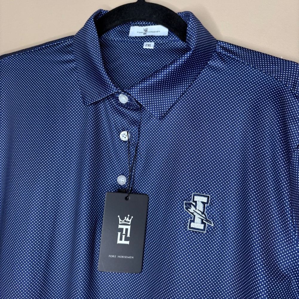 NWT Fore Horsemen Mens 2XL Navy Blue White Dot Golf Polo Shirt Performance
